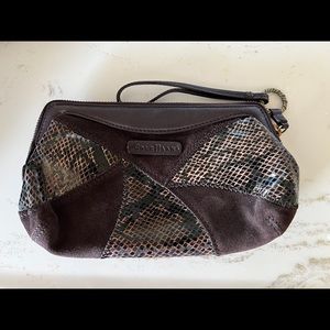Cole Haan Vintage Alison Patchwork Brown Leather Suede Snake Print Clutch